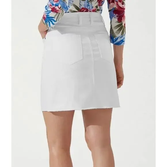 Tommy Bahama White Denim Skirt Raw Hem Stretch Casual Summer Size 14 - Picture 3 of 10